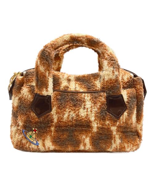 Vivienne Westwood（ヴィヴィアンウエストウッド）Vivienne Westwood (ヴィヴィアンウエストウッド) オーブ刺繍パイル地レオパードハンドバッグ ブラウン×ベージュ 未使用品の古着・服飾アイテム