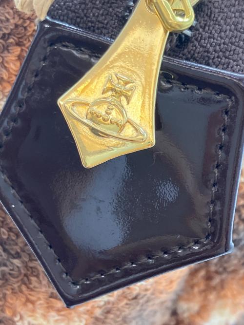 Vivienne Westwood（ヴィヴィアンウエストウッド）Vivienne Westwood (ヴィヴィアンウエストウッド) オーブ刺繍パイル地レオパードハンドバッグ ブラウン×ベージュ 未使用品の古着・服飾アイテム