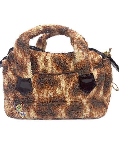 Vivienne Westwood（ヴィヴィアンウエストウッド）Vivienne Westwood (ヴィヴィアンウエストウッド) オーブ刺繍パイル地レオパードハンドバッグ ブラウン×ベージュ 未使用品の古着・服飾アイテム