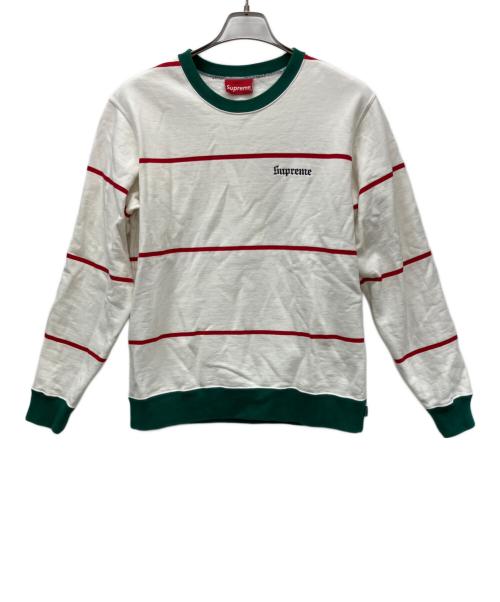 SUPREME（シュプリーム）SUPREME (シュプリーム) 17AW Striped Crewneck ホワイト×グリーン サイズ:Sの古着・服飾アイテム