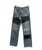 DAIRIKUダイリク）の古着「Painted ＆ Leather Patch Slim Pants」｜インディゴ