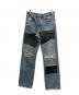 DAIRIKU（ダイリク）の古着「Painted ＆ Leather Patch Slim Pants」｜インディゴ