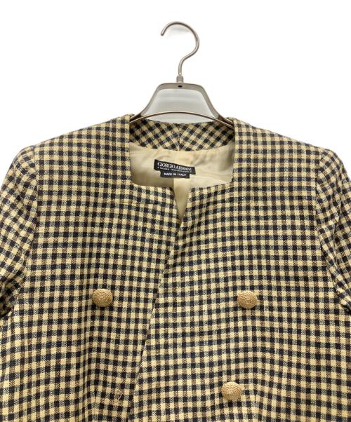 GIORGIO ARMANI（ジョルジオアルマーニ）GIORGIO ARMANI (ジョルジオアルマーニ) ノーカラージャケット イエロー×ブラック サイズ:Lの古着・服飾アイテム