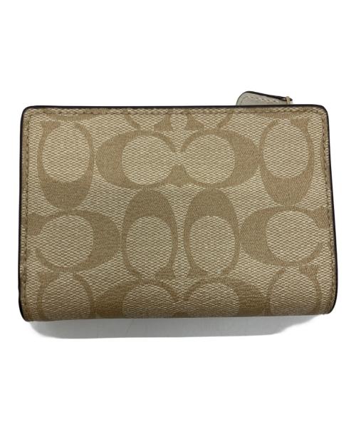 COACH（コーチ）COACH (コーチ) ミディアム コーナー ジップ ウォレット・シグネチャー キャンバス ベージュ×ホワイトの古着・服飾アイテム