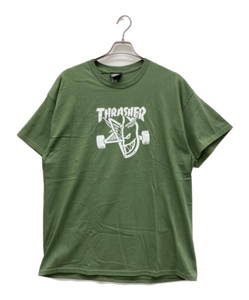 THRASHER（スラッシャー）THRASHER (スラッシャー) SPITFIRE (スピットファイア) 半袖カットソー オリーブ サイズ:XLの古着・服飾アイテム
