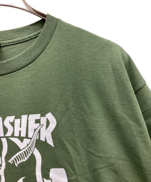 THRASHER（スラッシャー）THRASHER (スラッシャー) SPITFIRE (スピットファイア) 半袖カットソー オリーブ サイズ:XLの古着・服飾アイテム