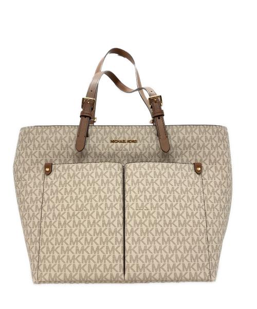 MICHAEL KORS（マイケルコース）MICHAEL KORS (マイケルコース) Mシグネチャー ジェット セット トートバッグ アイボリー×ブラウンの古着・服飾アイテム