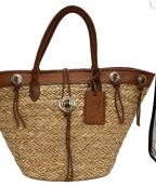 RALPH LAURENラルフローレン）の古着「コンチョ付カゴトートバック」｜ブラウン×ベージュ