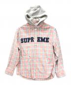 SUPREMEシュプリーム）の古着「26FW Applique Hooded Flannel Shirt」｜ピンク×グレー