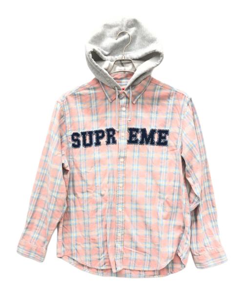 SUPREME（シュプリーム）Supreme (シュプリーム) 26FW Applique Hooded Flannel Shirt ピンク×グレー サイズ:Ｍの古着・服飾アイテム