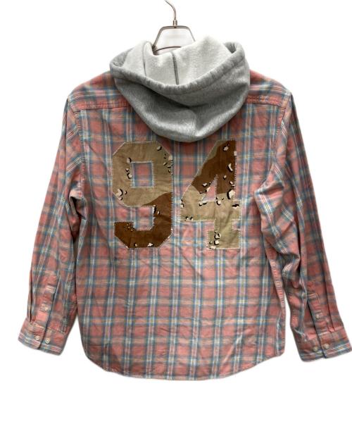 SUPREME（シュプリーム）Supreme (シュプリーム) 26FW Applique Hooded Flannel Shirt ピンク×グレー サイズ:Ｍの古着・服飾アイテム