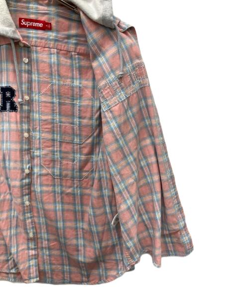 SUPREME（シュプリーム）Supreme (シュプリーム) 26FW Applique Hooded Flannel Shirt ピンク×グレー サイズ:Ｍの古着・服飾アイテム