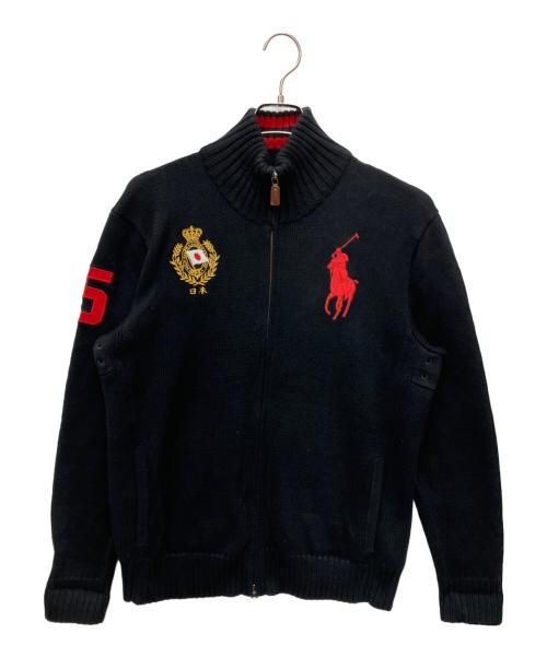 POLO RALPH LAUREN（ポロ・ラルフローレン）POLO RALPH LAUREN (ポロ・ラルフローレン) ニットジャケット ブラック×レッド サイズ:Lの古着・服飾アイテム
