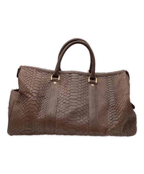 ノーブランド（ノーブランド）ノーブランド (ノーブランド) パイソンボストンバッグ ブラウンの古着・服飾アイテム