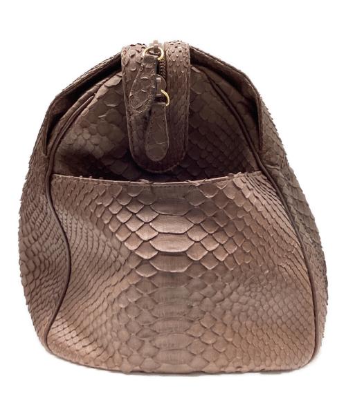 ノーブランド（ノーブランド）ノーブランド (ノーブランド) パイソンボストンバッグ ブラウンの古着・服飾アイテム