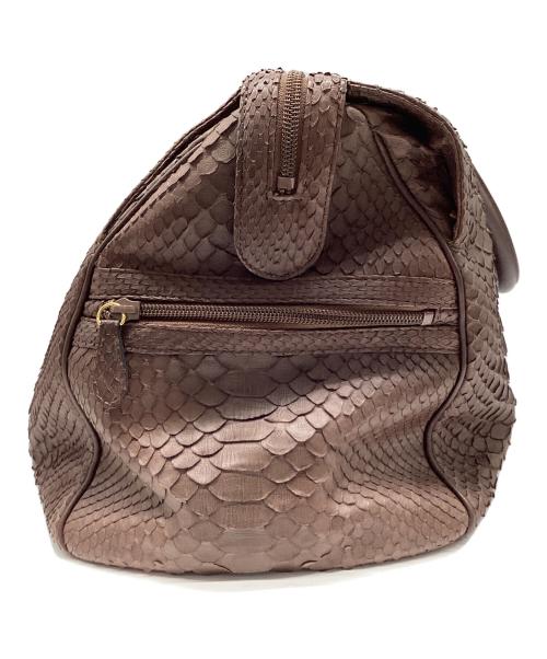 ノーブランド（ノーブランド）ノーブランド (ノーブランド) パイソンボストンバッグ ブラウンの古着・服飾アイテム