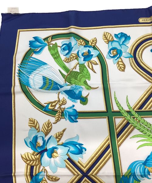 HERMES（エルメス）HERMES (エルメス) カレ90　CARAILES ブルー×ホワイトの古着・服飾アイテム