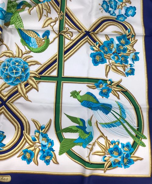 HERMES（エルメス）HERMES (エルメス) カレ90　CARAILES ブルー×ホワイトの古着・服飾アイテム