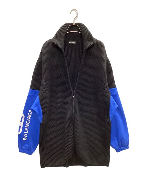 BALENCIAGA（バレンシアガ）BALENCIAGA (バレンシアガ) ジップアップニットカーディガン ブラック×ブルー サイズ:Sの古着・服飾アイテム