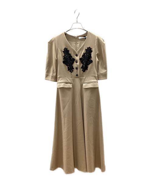 HER LIP TO（ハーリップトゥ）HER LIP TO (ハーリップトゥ) レースモチーフツイルロングドレス ベージュ サイズ:Sの古着・服飾アイテム