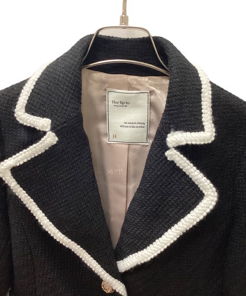 HER LIP TO（ハーリップトゥ）HER LIP TO (ハーリップトゥ) ウールブレンドクロップドツイルブレザー ブラック×ホワイト サイズ:Sの古着・服飾アイテム