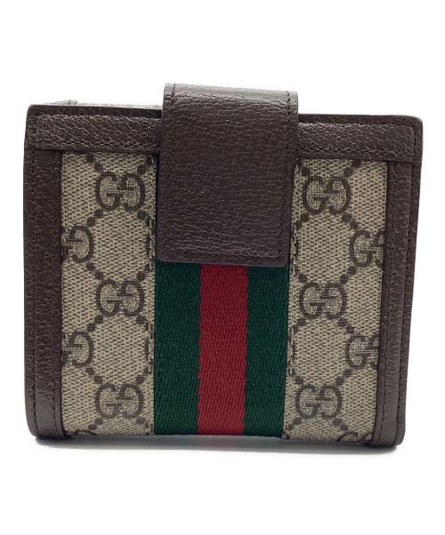 GUCCI（グッチ）GUCCI (グッチ) フレンチフラップウォレット ブラウン×グリーンの古着・服飾アイテム