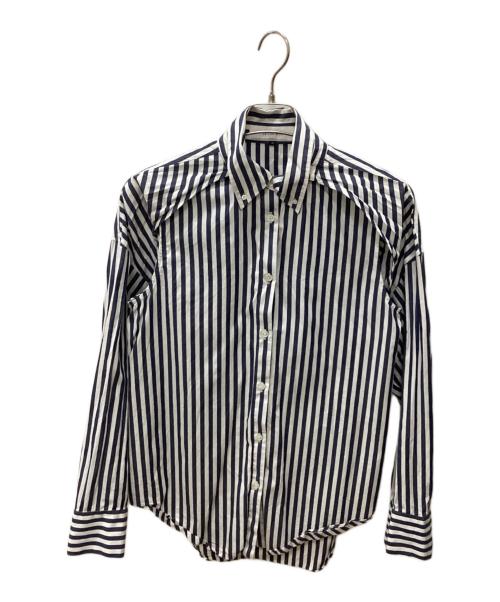 LE CIEL BLEU（ルシェルブルー）LE CIEL BLEU (ルシェルブルー) コンバーチブルストライプシャツ ホワイト×ネイビー サイズ:36の古着・服飾アイテム