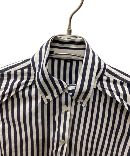 LE CIEL BLEU（ルシェルブルー）LE CIEL BLEU (ルシェルブルー) コンバーチブルストライプシャツ ホワイト×ネイビー サイズ:36の古着・服飾アイテム