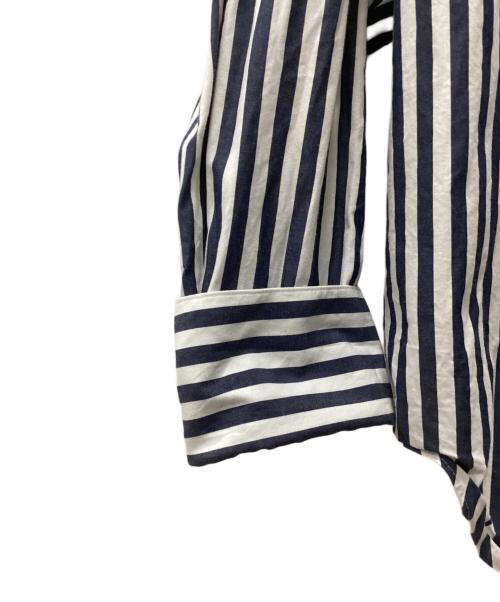 LE CIEL BLEU（ルシェルブルー）LE CIEL BLEU (ルシェルブルー) コンバーチブルストライプシャツ ホワイト×ネイビー サイズ:36の古着・服飾アイテム