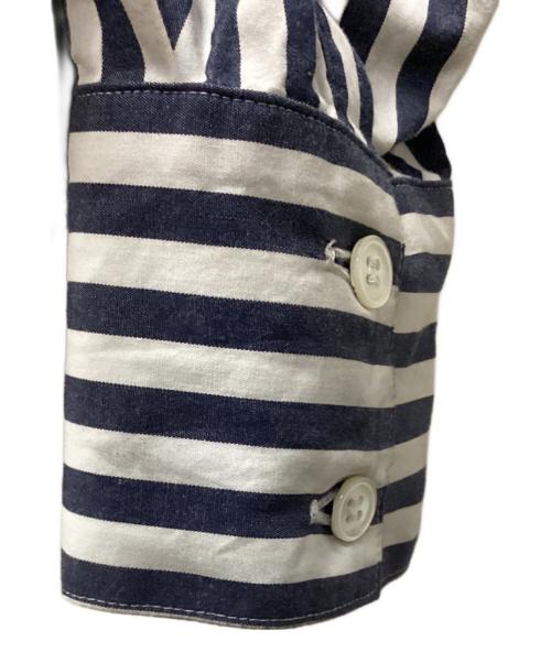 LE CIEL BLEU（ルシェルブルー）LE CIEL BLEU (ルシェルブルー) コンバーチブルストライプシャツ ホワイト×ネイビー サイズ:36の古着・服飾アイテム