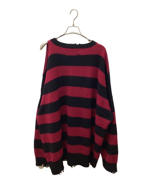 DAIRIKU（ダイリク）DAIRIKU (ダイリク) Fulling Damage Border Knit ピンク×ブラック サイズ:Lの古着・服飾アイテム