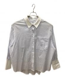 ELLIE（エリー）の古着「ストライプオーバーシャツ」｜スカイブルー×ホワイト