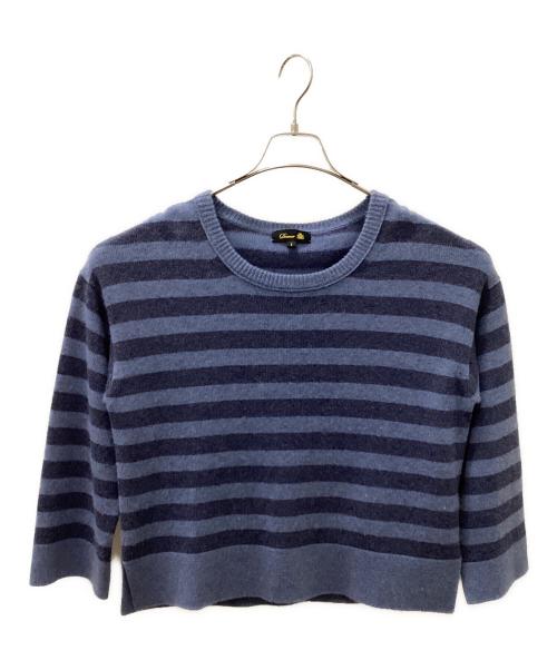DRAWER（ドゥロワー）DRAWER (ドゥロワー) カシミヤシルクリブクルーネックニット ブルー×ネイビー サイズ:1の古着・服飾アイテム