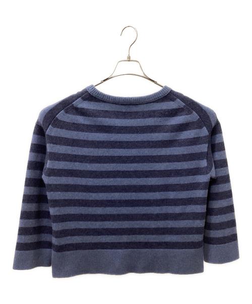 DRAWER（ドゥロワー）DRAWER (ドゥロワー) カシミヤシルクリブクルーネックニット ブルー×ネイビー サイズ:1の古着・服飾アイテム