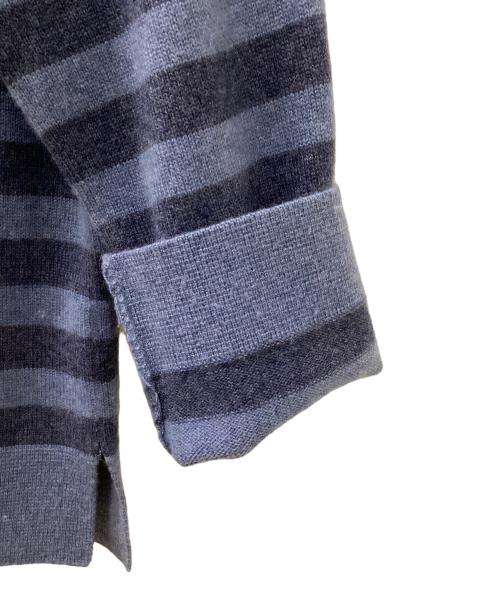 DRAWER（ドゥロワー）DRAWER (ドゥロワー) カシミヤシルクリブクルーネックニット ブルー×ネイビー サイズ:1の古着・服飾アイテム