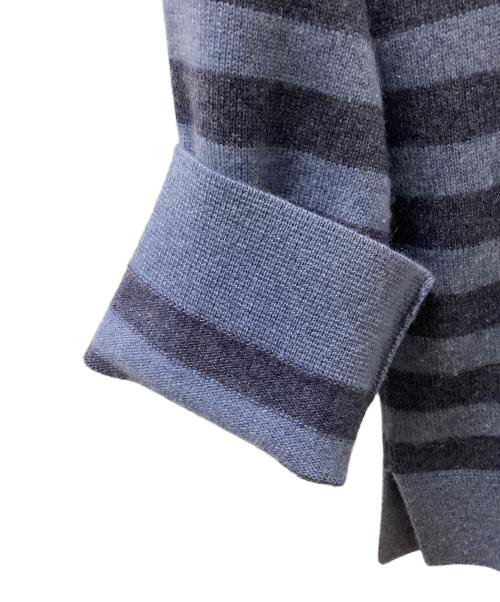 DRAWER（ドゥロワー）DRAWER (ドゥロワー) カシミヤシルクリブクルーネックニット ブルー×ネイビー サイズ:1の古着・服飾アイテム