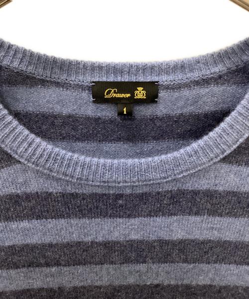 DRAWER（ドゥロワー）DRAWER (ドゥロワー) カシミヤシルクリブクルーネックニット ブルー×ネイビー サイズ:1の古着・服飾アイテム