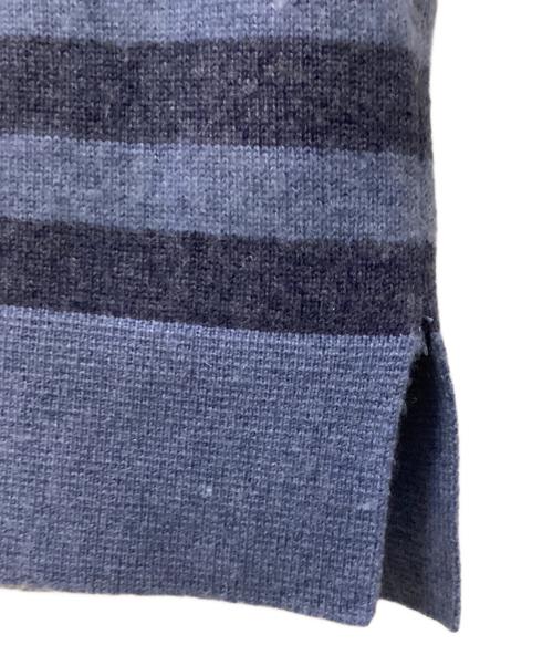 DRAWER（ドゥロワー）DRAWER (ドゥロワー) カシミヤシルクリブクルーネックニット ブルー×ネイビー サイズ:1の古着・服飾アイテム