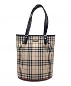 BURBERRY BLUE LABELバーバリーロンドンブルーレーベル）の古着「バケツ型トートバッグ」｜ベージュ×ブラック