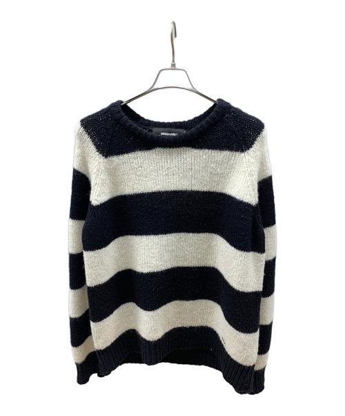 DSQUARED2（ディースクエアード）DSQUARED2 (ディースクエアード) ボーダーニット ホワイト×ブラック サイズ:Lの古着・服飾アイテム