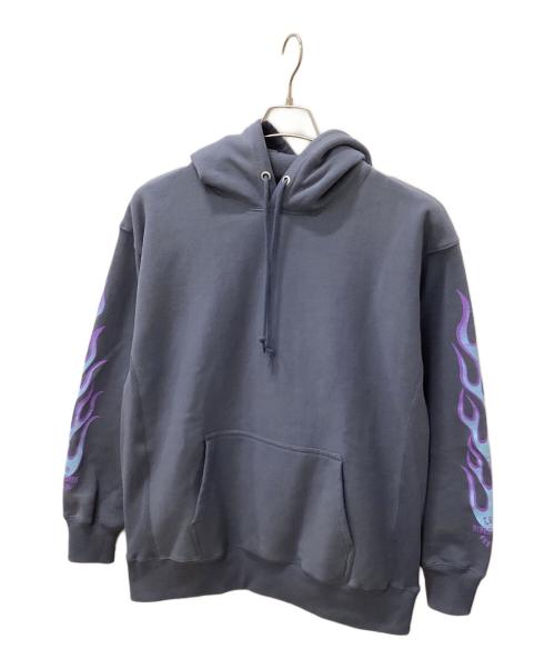 HIDE AND SEEK（ハイドアンドシーク）HIDE AND SEEK (ハイドアンドシーク) FLAME HOODED SWEAT SHIRT (D-BLUE) グレー サイズ:XLの古着・服飾アイテム