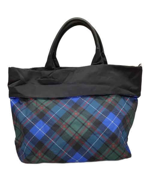 PRADA（プラダ）PRADA (プラダ) リバーシブルチェック柄2WAYトートバッグ ブルー×ブラックの古着・服飾アイテム