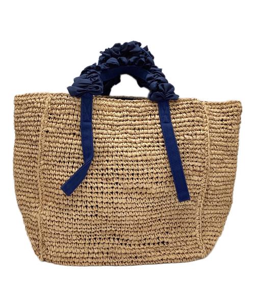 LUDLOW（ラドロー）LUDLOW (ラドロー) ラフィアグレープハンドルバッグ ベージュ×ネイビーの古着・服飾アイテム