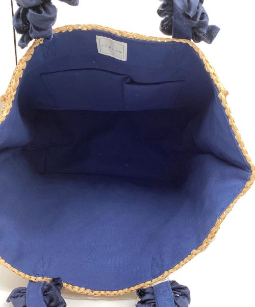 LUDLOW（ラドロー）LUDLOW (ラドロー) ラフィアグレープハンドルバッグ ベージュ×ネイビーの古着・服飾アイテム