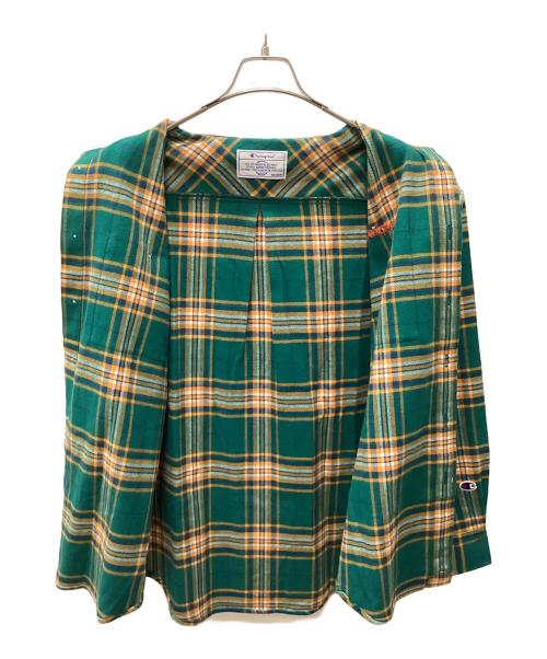 Champion（チャンピオン）Champion (チャンピオン) フランネルシャツ グリーン×オレンジ サイズ:MEDIUMの古着・服飾アイテム