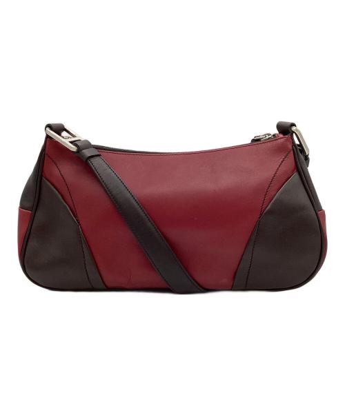 PRADA（プラダ）PRADA (プラダ) ロゴ レザーワンショルダーバッグ レッド×ブラウンの古着・服飾アイテム
