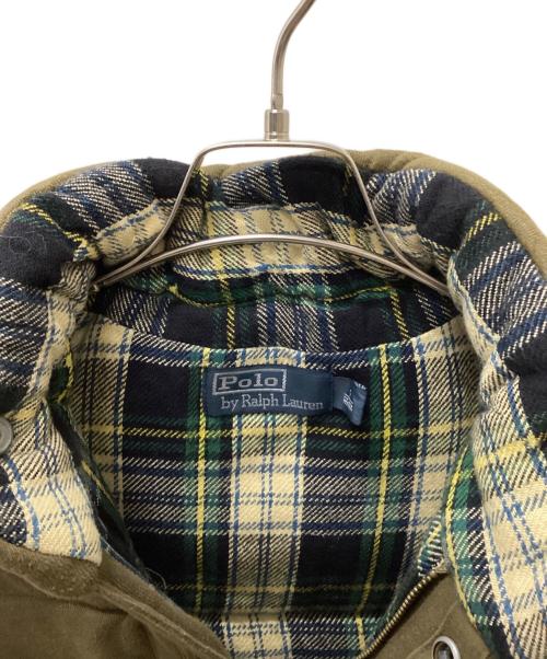 POLO RALPH LAUREN（ポロ・ラルフローレン）POLO RALPH LAUREN (ポロ・ラルフローレン) 裏地チェックレザー切替中綿入りベスト カーキ サイズ:Sの古着・服飾アイテム