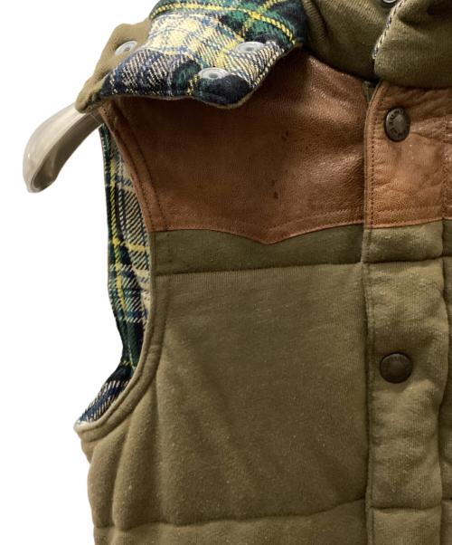 POLO RALPH LAUREN（ポロ・ラルフローレン）POLO RALPH LAUREN (ポロ・ラルフローレン) 裏地チェックレザー切替中綿入りベスト カーキ サイズ:Sの古着・服飾アイテム