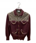 Vivienne Westwood manヴィヴィアン ウェストウッド マン）の古着「00sケイブマンレザーエルボーパッチニットカーディガン」｜エンジ
