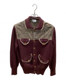 Vivienne Westwood man（ヴィヴィアン ウェストウッド マン）の古着「00sケイブマンレザーエルボーパッチニットカーディガン」｜エンジ